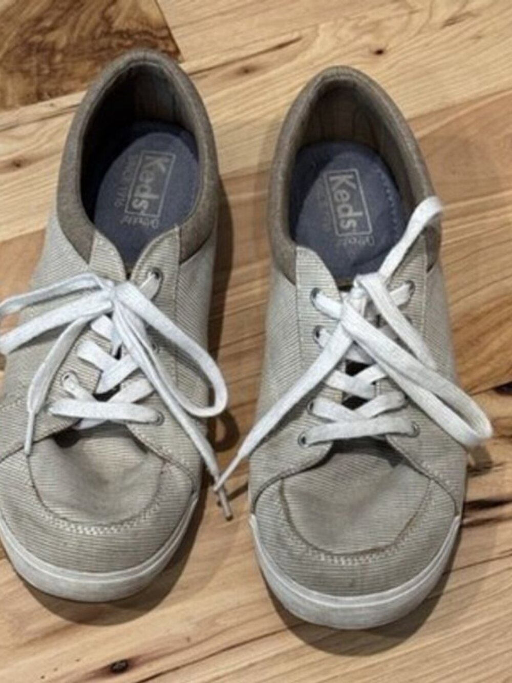 Keds Lace Up Khaki Stripes Ortholite 1916 Shoes Womens Size 8.5